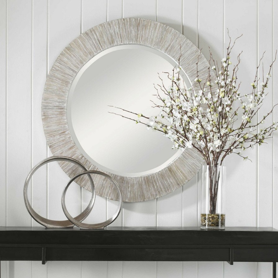 All Decor * | Madison Whitewash Large Round Mirror Reliable Quality