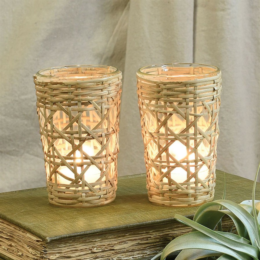 Decor * | Santa Monica Cane Woven Votives Set Of 6 Outlet