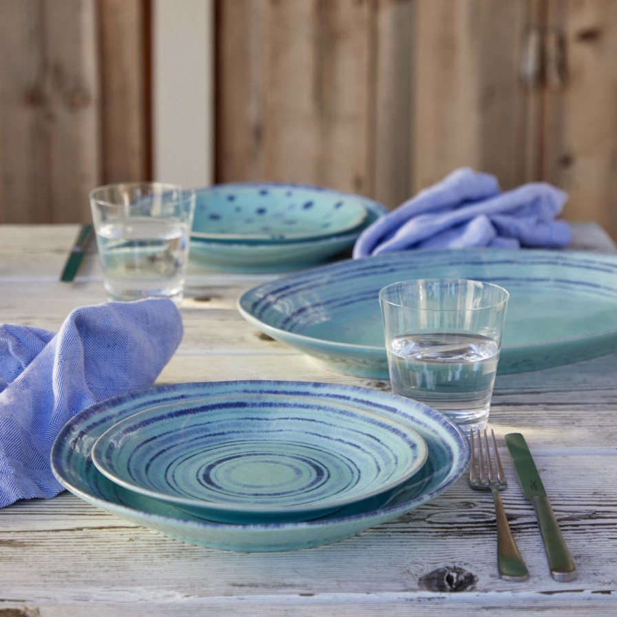 Tabletop * | Nantucket Aqua Blue Small Stripes Salad Plate Classical