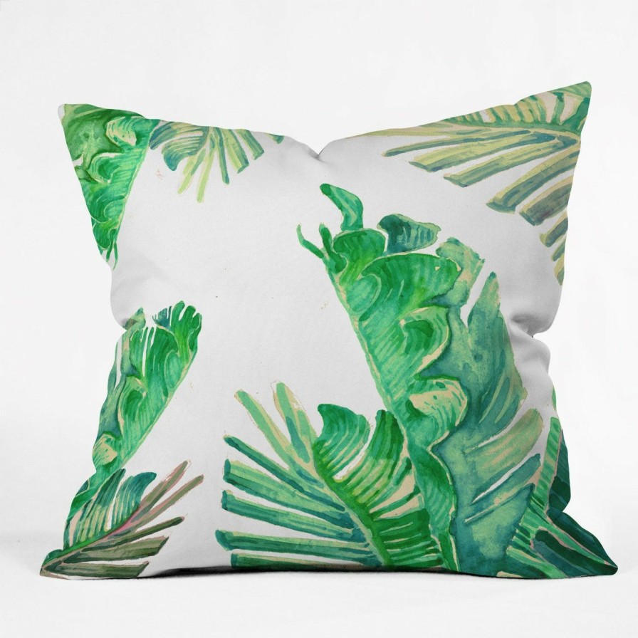 All Decor * | Tropical Watercolor Palm Leaves Pillow Limit Offer