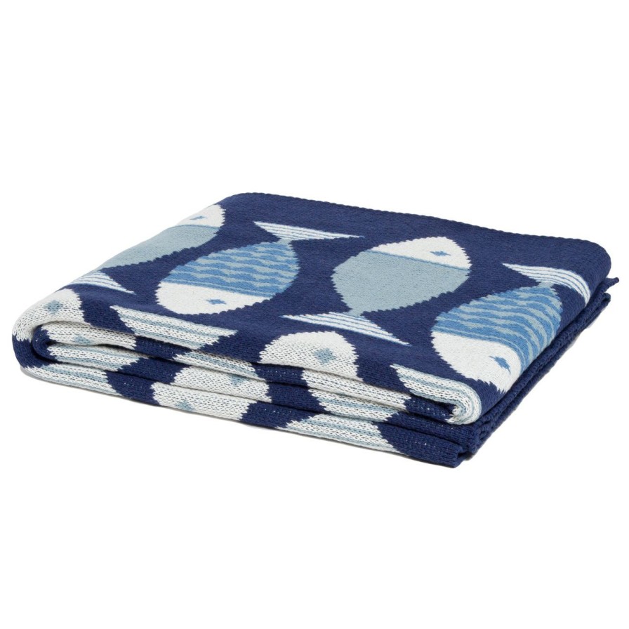 Bed & Bath * | Big Fish Luxury Blue Knit Throw Official