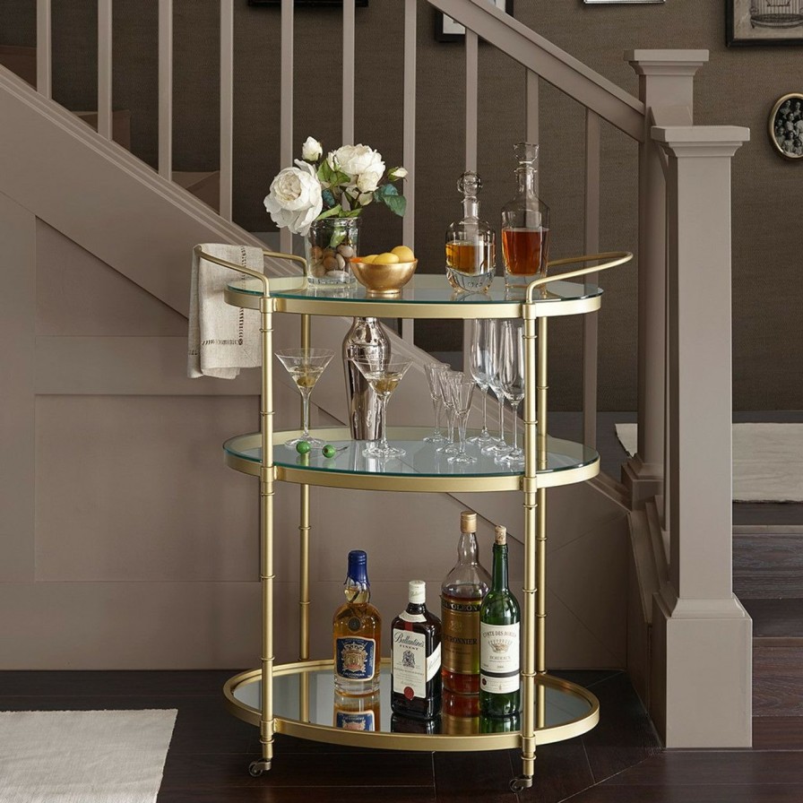 All Decor * | Lauren Gold And Glass Bar Cart Outlet Sale