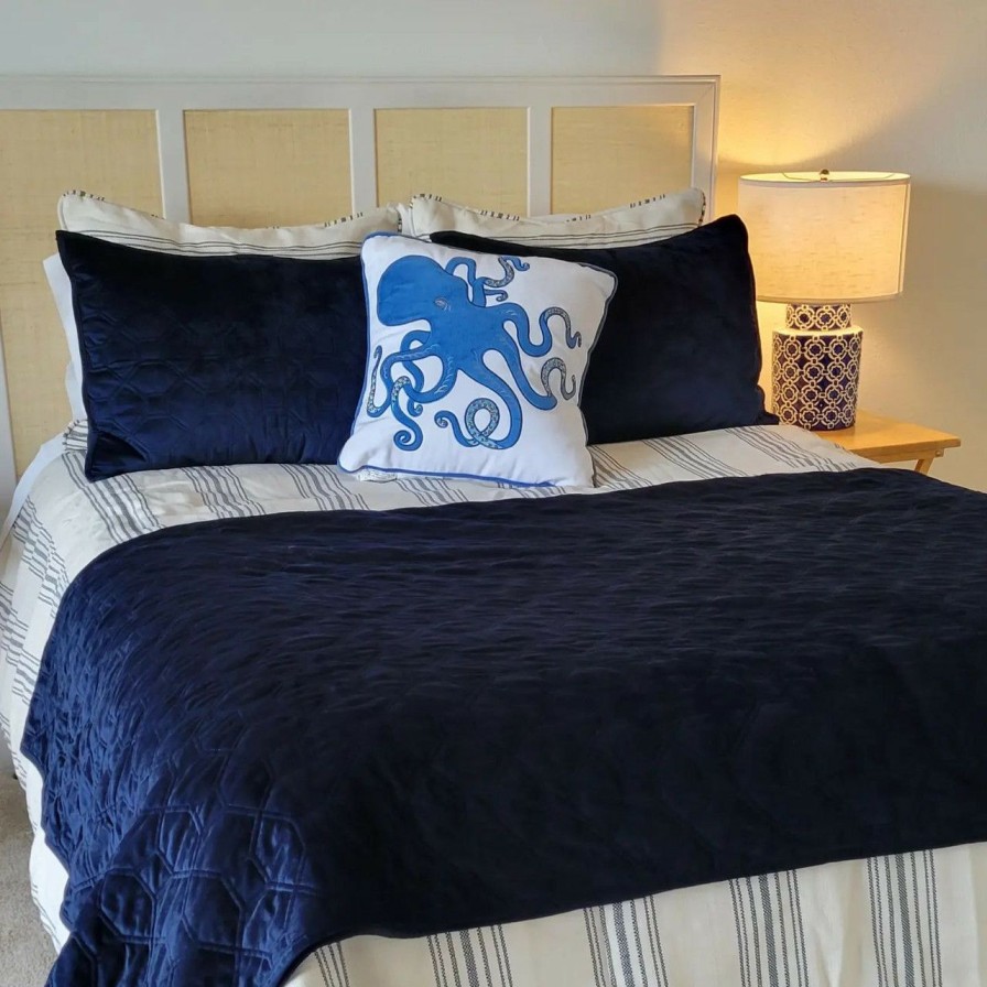 All Decor * | Harper Navy Velvet Queen Size Coverlet Set Best Price