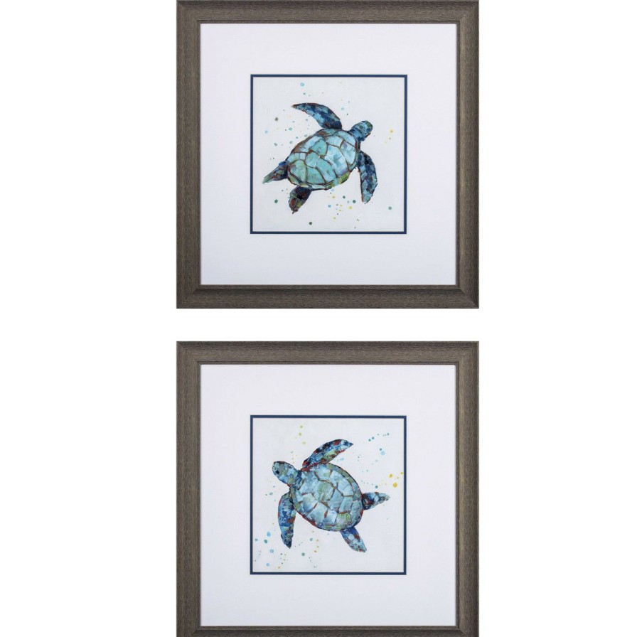 Mirrors & Art * | Bubbly Blue Turtle Prints- Set Of Two Official