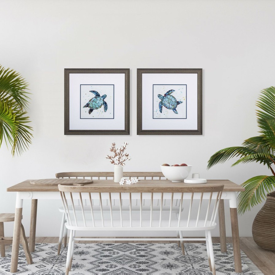 Mirrors & Art * | Bubbly Blue Turtle Prints- Set Of Two Official