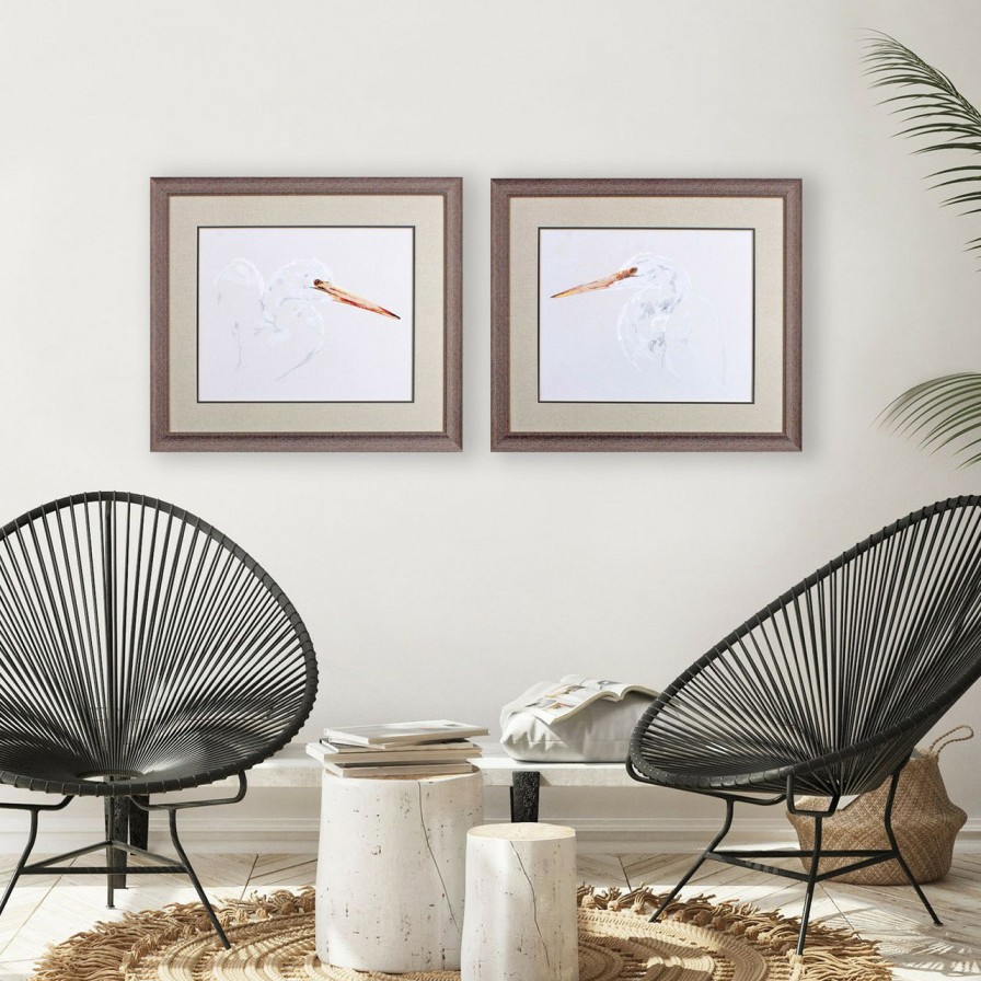 Mirrors & Art * | Bright White Egret Sketch Set Of Two Hot Sale