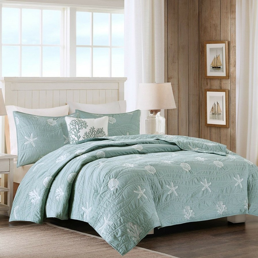 Bed & Bath * | Seaside Shells 4-Piece King Size Quilted Bedding Set Outlet