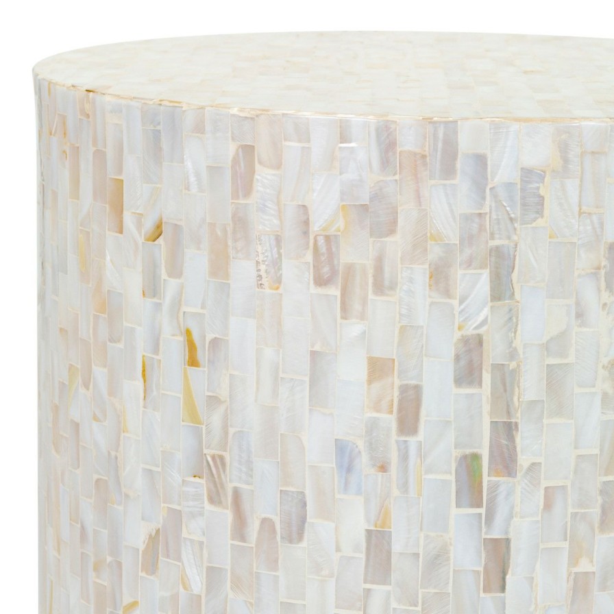 All Decor * | Malta Mother Of Pearl Shell Cylinder Side Table Fire Sale