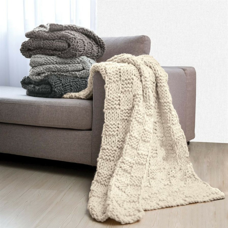 Bed & Bath * | Soft Cream Chess Knit Throw Best Quality