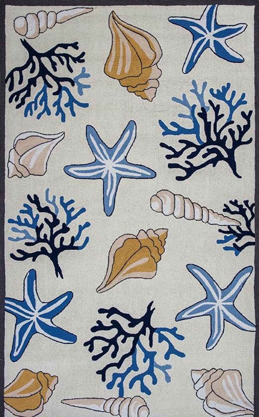 Rugs * | Ivory Seashore And Shells Hand-Hooked Area Rug Best Quality