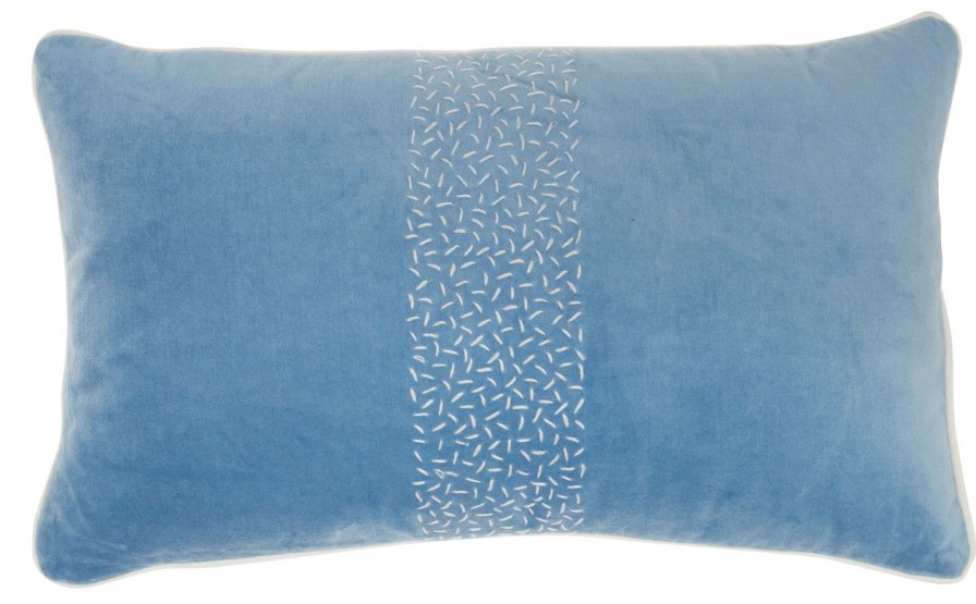 All Decor * | Hand Stitched Velvet Blue Oblong Pillow Best Sale