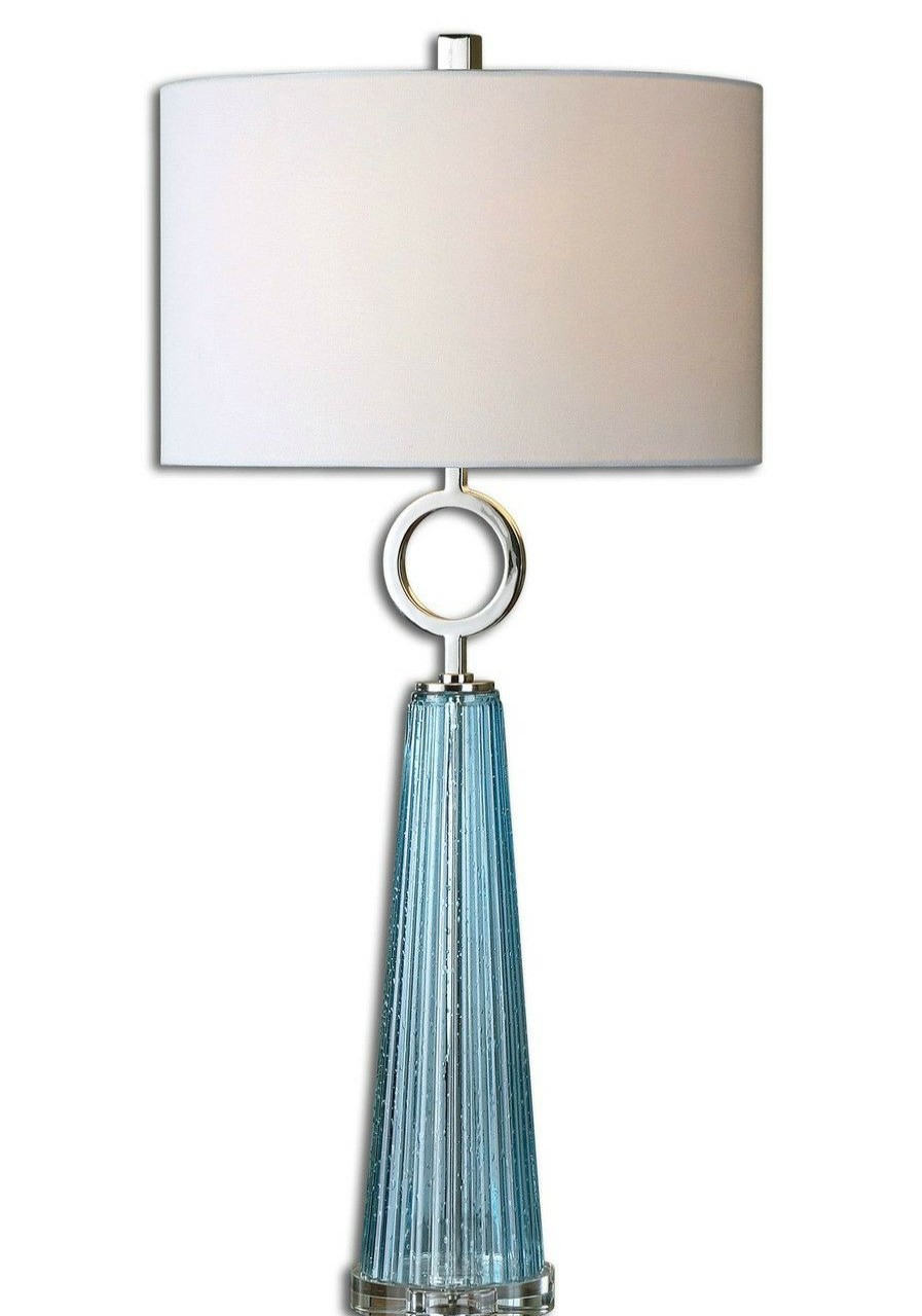 All Decor * | Navier Aqua Blue Glass Table Lamp Official