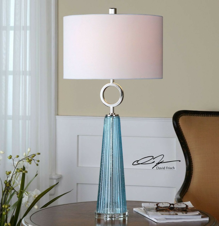 All Decor * | Navier Aqua Blue Glass Table Lamp Official