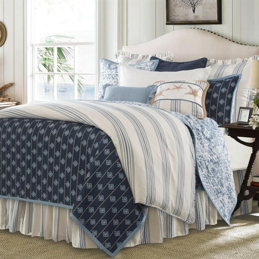 Bed & Bath * | Prescott Navy Ticking Striped Duvet King Size Set Top Selling