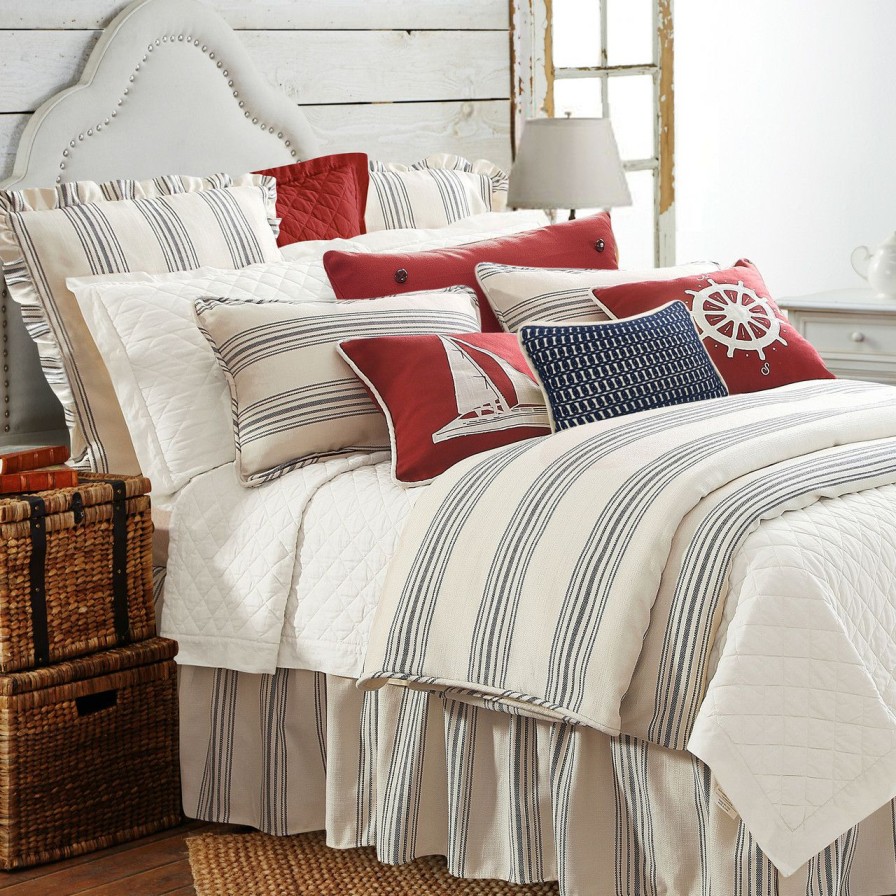 Bed & Bath * | Prescott Navy Ticking Striped Duvet King Size Set Top Selling