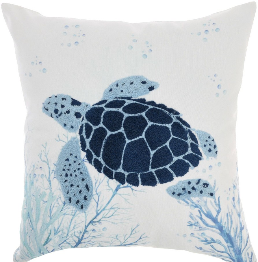 All Decor * | Soft Embroidered Sea Turtle Navy Throw Pillow Best Price