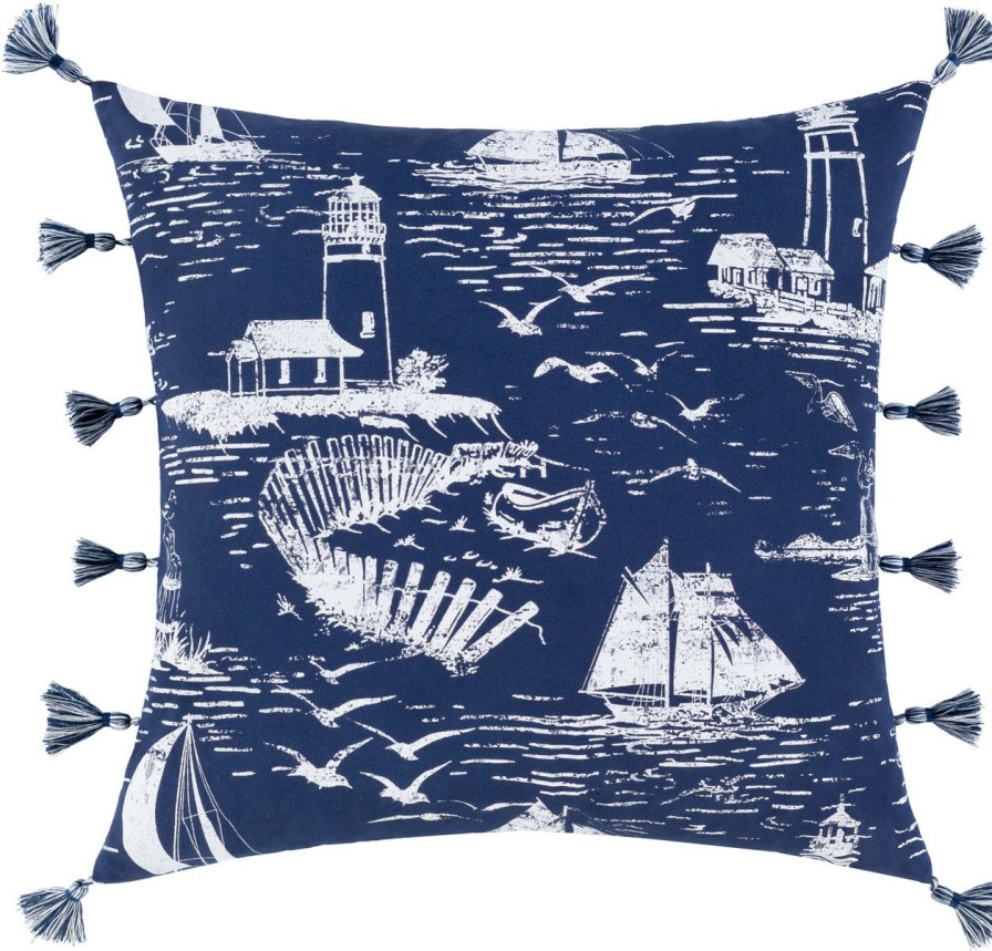 All Decor * | Navy Castaway Nautical Tasseled 22 X 22 Pillow Best Price