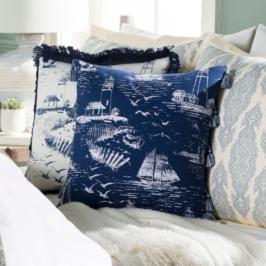 All Decor * | Navy Castaway Nautical Tasseled 22 X 22 Pillow Best Price