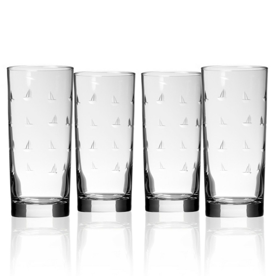 All Decor * | Sailing Etched Cooler Glasses Set Of 4 Classical