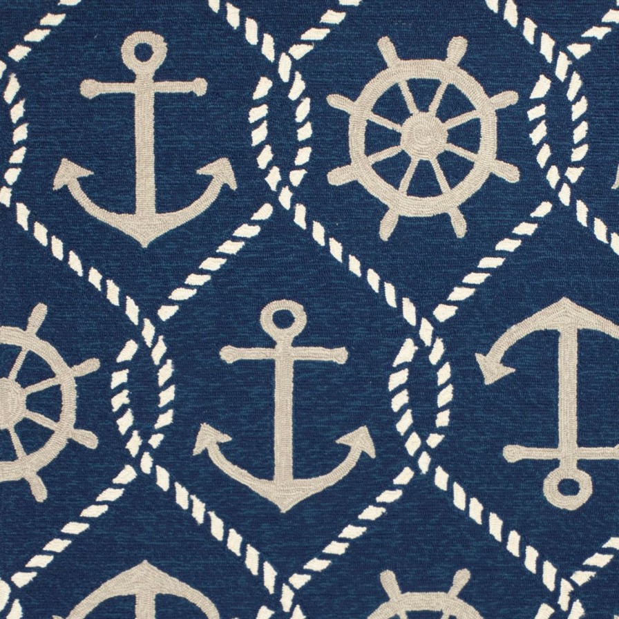 All Decor * | Navy Blue Rope And Anchor Marina Area Rug Reliable Quality