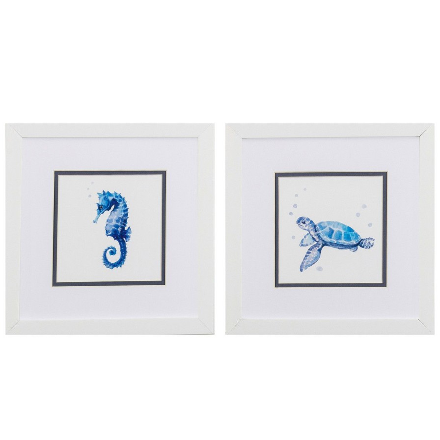 Mirrors & Art * | Sea Creature Blues Set Of Two White Framed Prints Crazy Deals