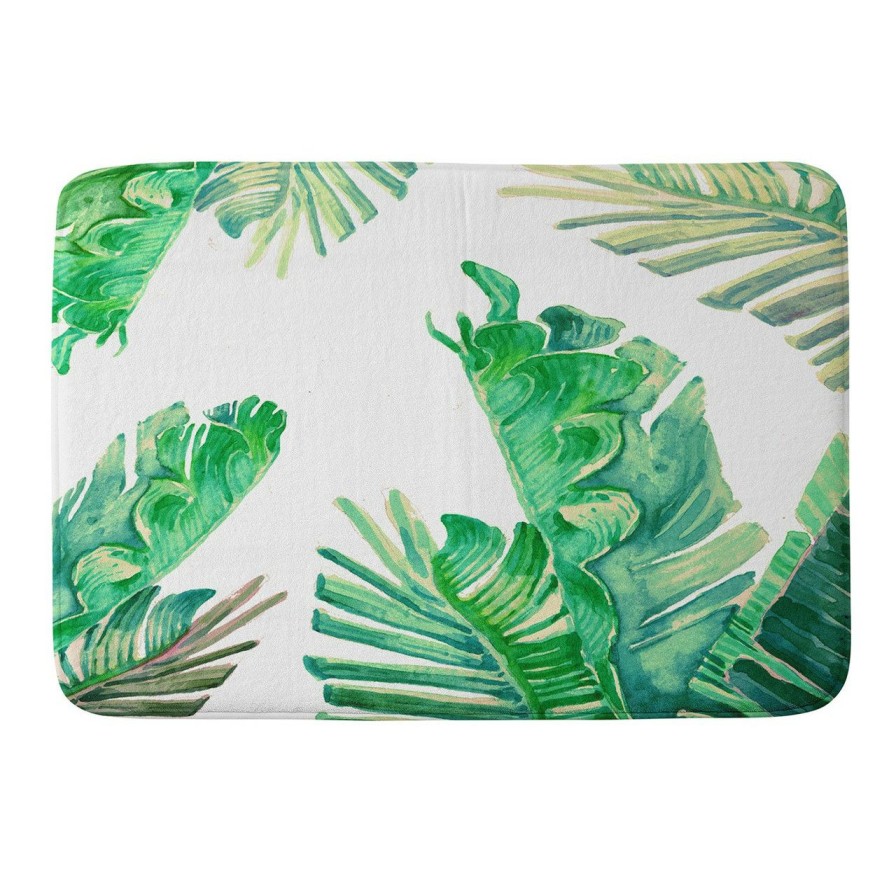 Bed & Bath * | Tropical Watercolor Leaves Bath Mat Reliable Quality