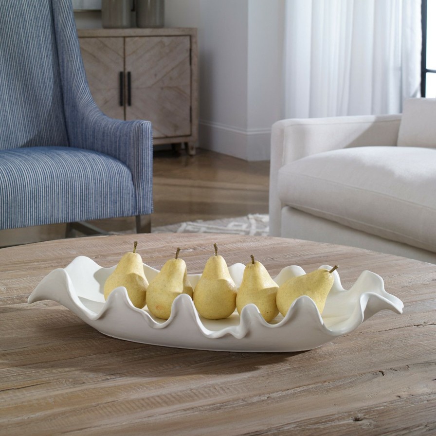 Decor * | Ruffled Feathers Modern White Bowl Classical