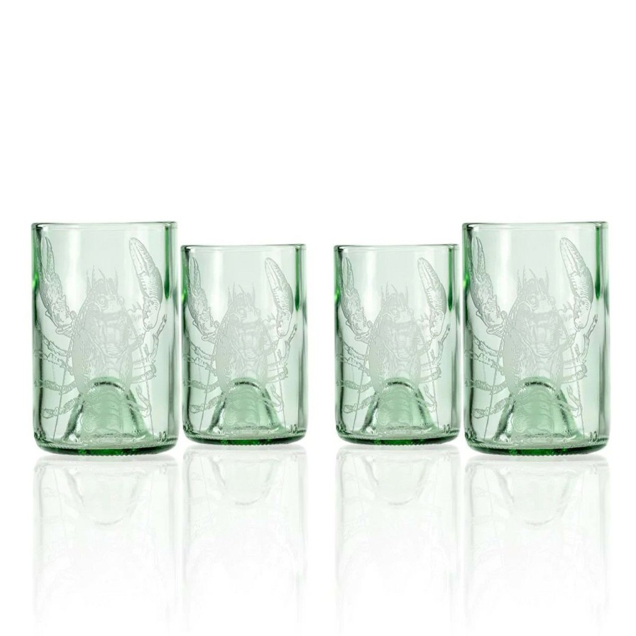 Tabletop * | Antique Green Lobster Upcycled Glasses Set Of 4 Top Selling