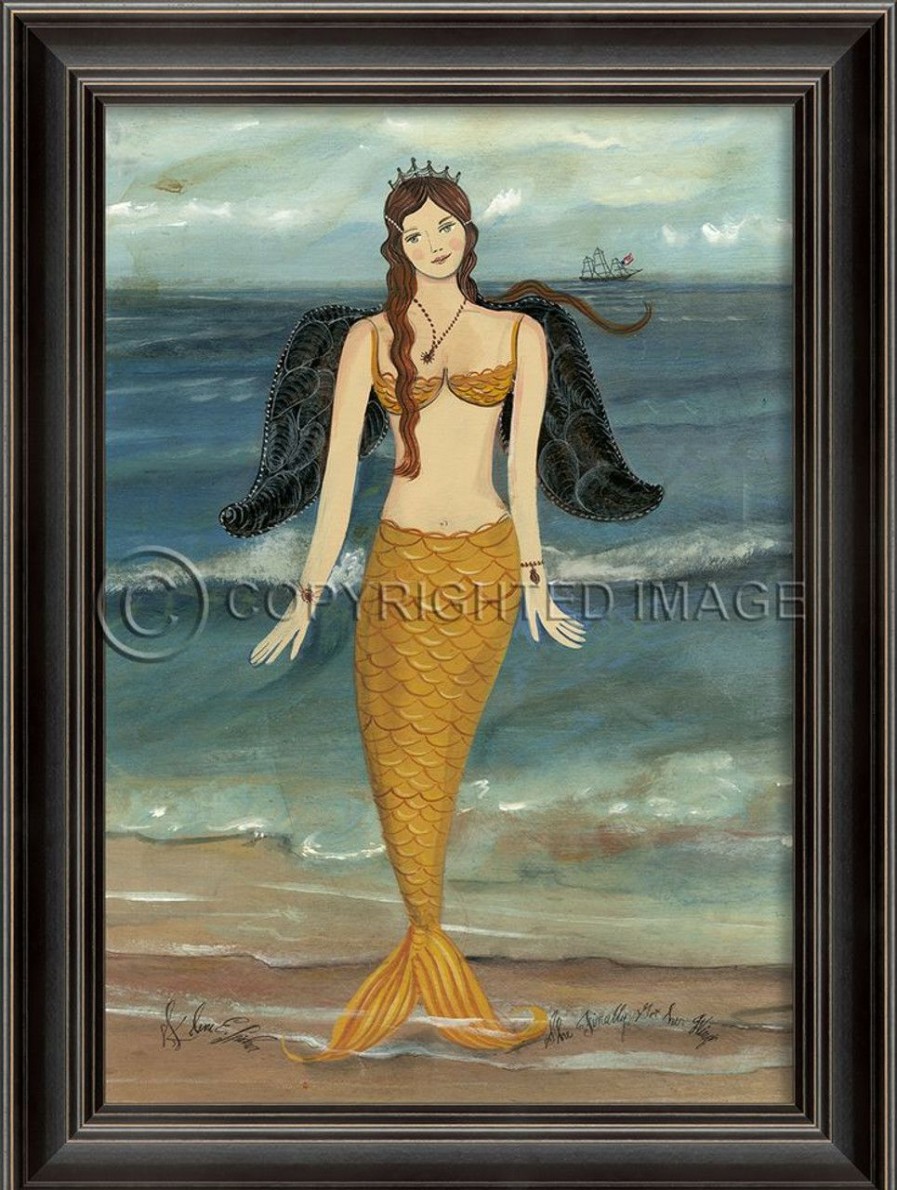 All Decor * | Golden Mermaid Angel Art With Black Frame Sales