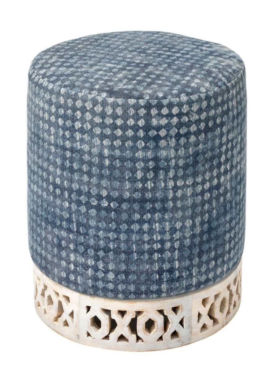 Furniture * | Solana Beach Blue Upholstered Ottoman Top Selling