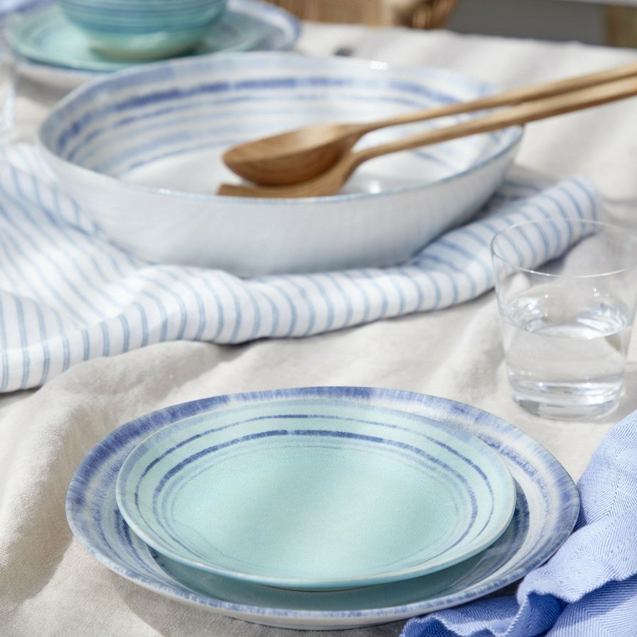 Tabletop * | Nantucket Aqua And Blue Striped Salad Plate Outlet Sale