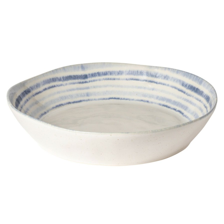 Tabletop * | Nantucket White And Blue Striped Pasta Bowl Fire Sale