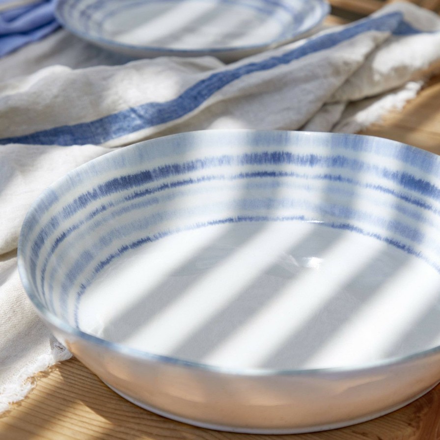 Tabletop * | Nantucket White And Blue Striped Pasta Bowl Fire Sale