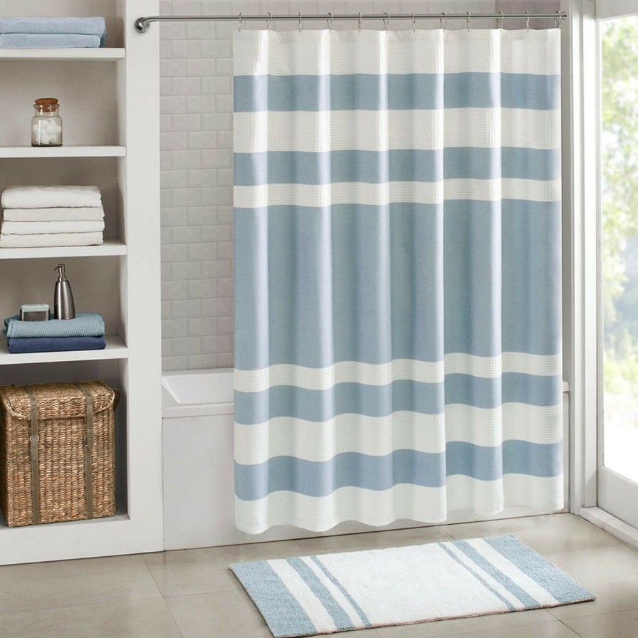 Bed & Bath * | Spa Blue Striped Shower Curtain 72 X 84 Limit Offer