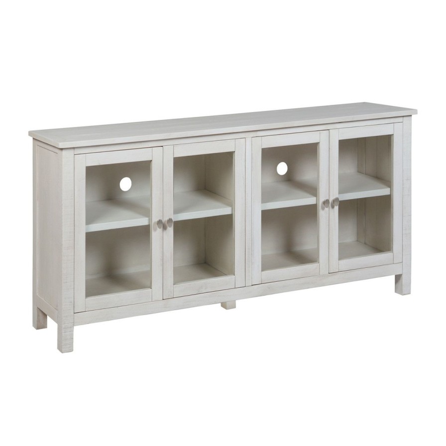 Furniture * | Bay Cottage Antiqued White Glass Door Cabinet Outlet