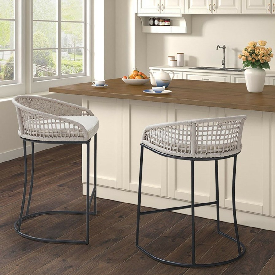 Furniture * | San Clemente White Woven Counter Stool Official