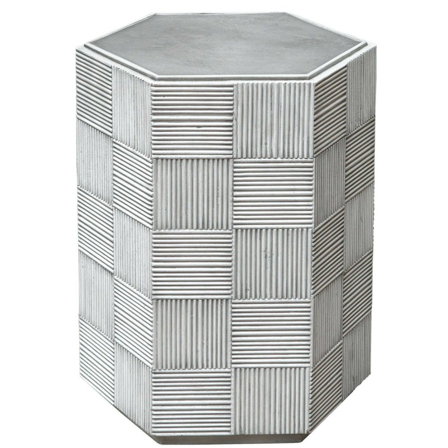 Furniture * | Rustic White Hexagonal Accent Table Best Price