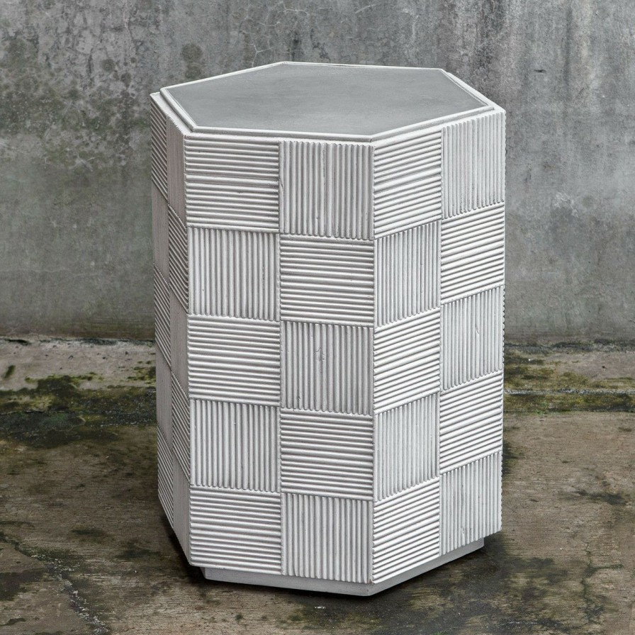 Furniture * | Rustic White Hexagonal Accent Table Best Price