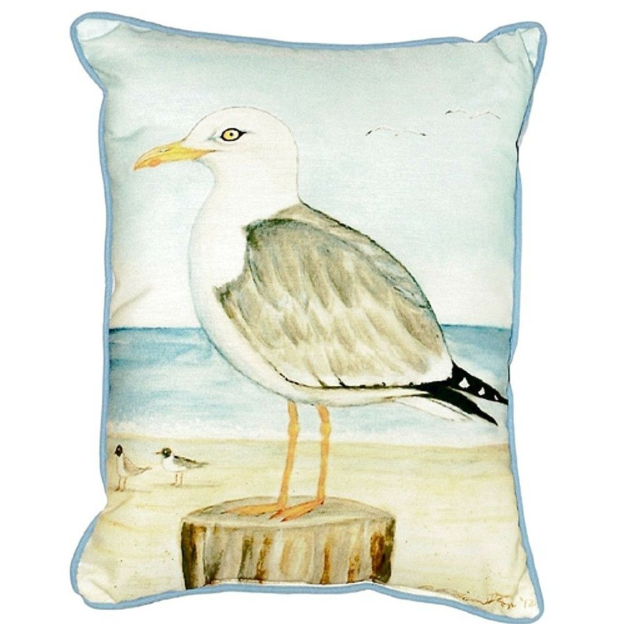 Outdoor * | Seagull On Pier Beach Cottage Pillow Outlet