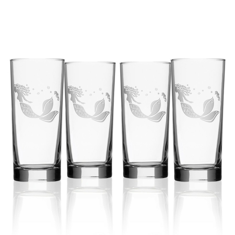 All Decor * | Mermaid Etched Cooler Glasses Set Of 4 Outlet Sale