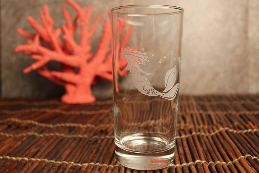 All Decor * | Mermaid Etched Cooler Glasses Set Of 4 Outlet Sale