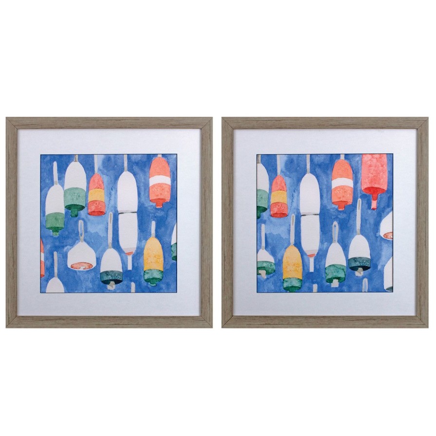 Mirrors & Art * | Salty Ocean Buoys In Driftwood Frames Set Of Two Best Sale