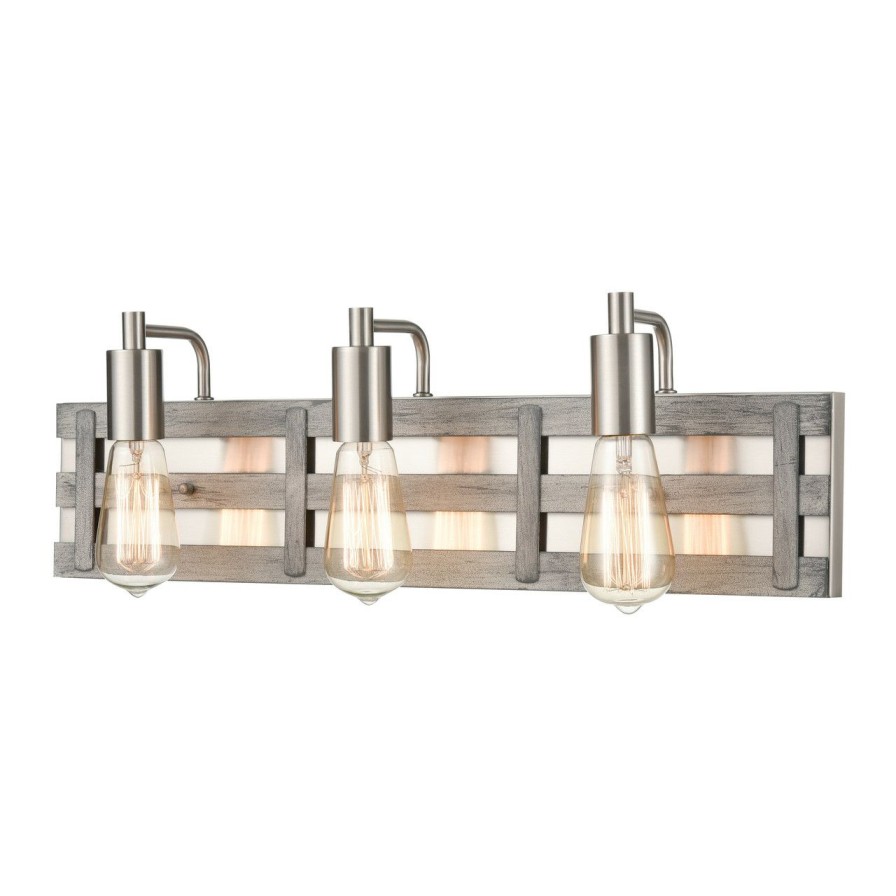 Lighting * | Brigantine 3-Light Vanity Light In Weathered Driftwood-Satin Nickel Best Sale