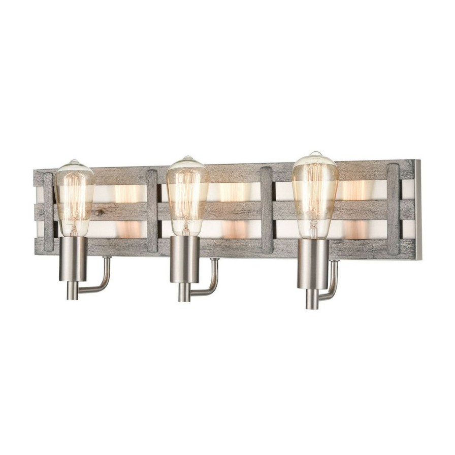 Lighting * | Brigantine 3-Light Vanity Light In Weathered Driftwood-Satin Nickel Best Sale