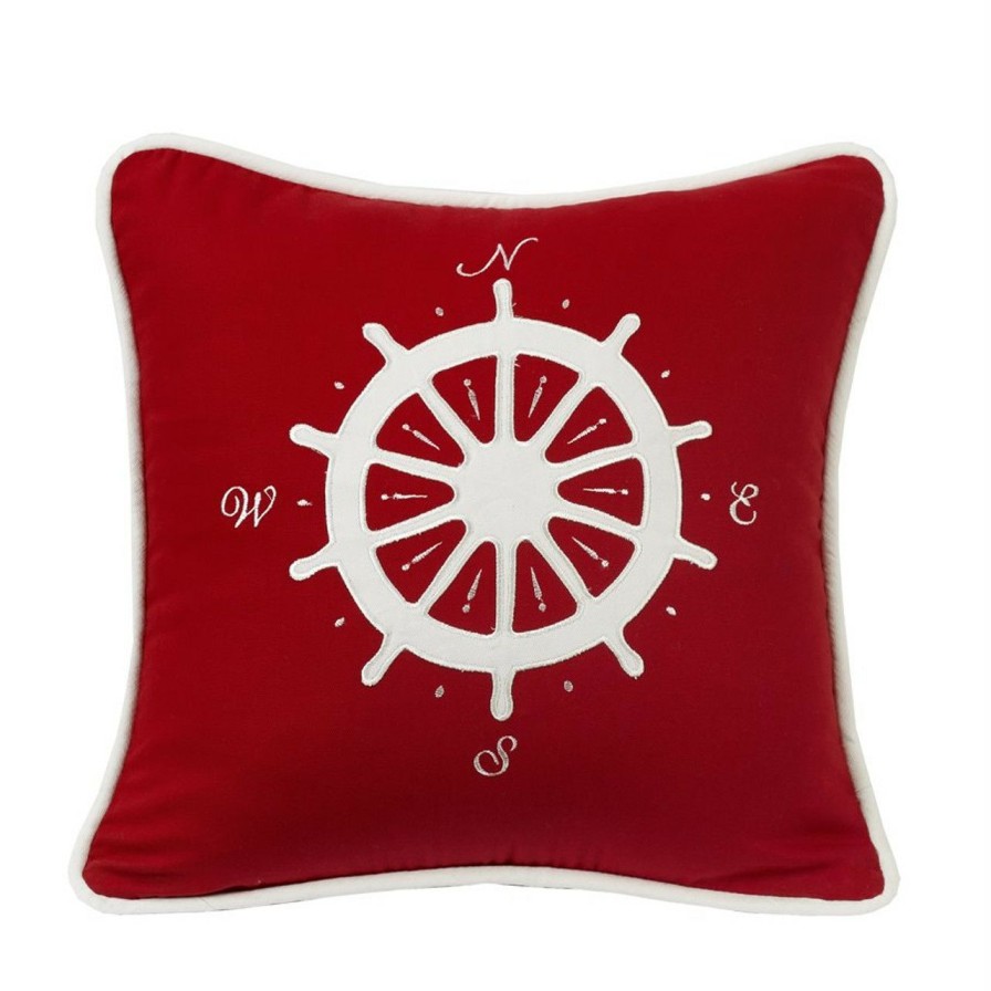 All Decor * | Red And White Compass Embroidered Pillow Large Choice