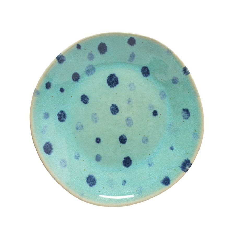 Tabletop * | Nantucket Aqua And Blue Polka Dots Salad Plate Outlet