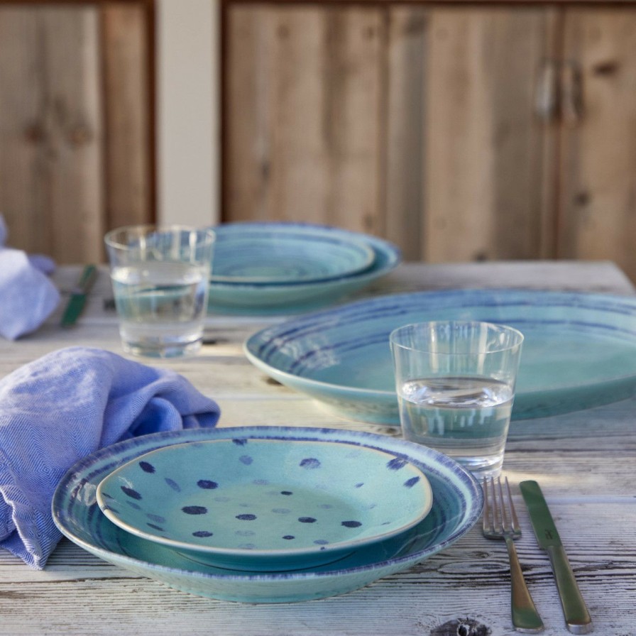 Tabletop * | Nantucket Aqua And Blue Polka Dots Salad Plate Outlet