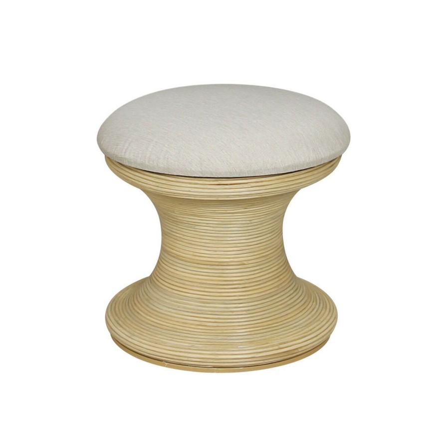 Furniture * | Baja Ivory And Natural Rattan Storage Stool Fire Sale