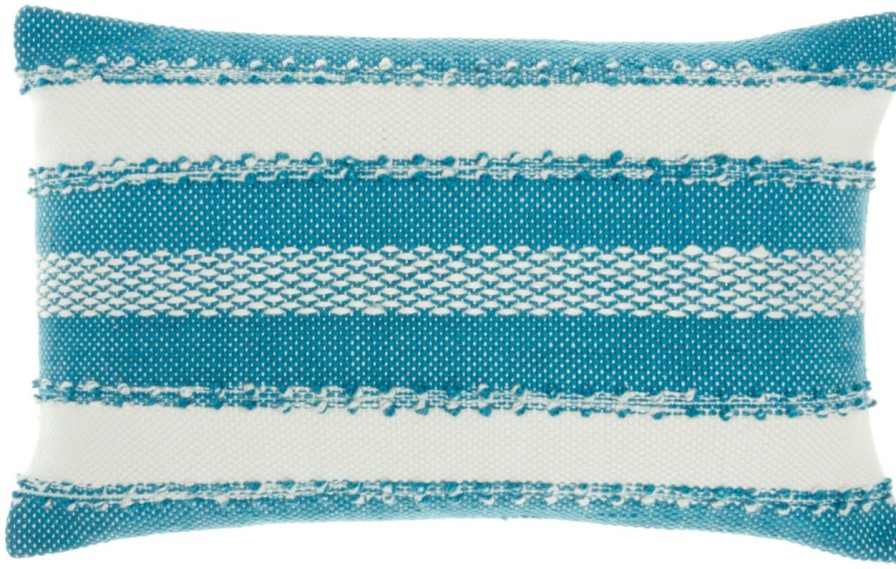 All Decor * | Woven Textured Stripes Decorative Turquoise Throw Pillow Rectangle Best Price