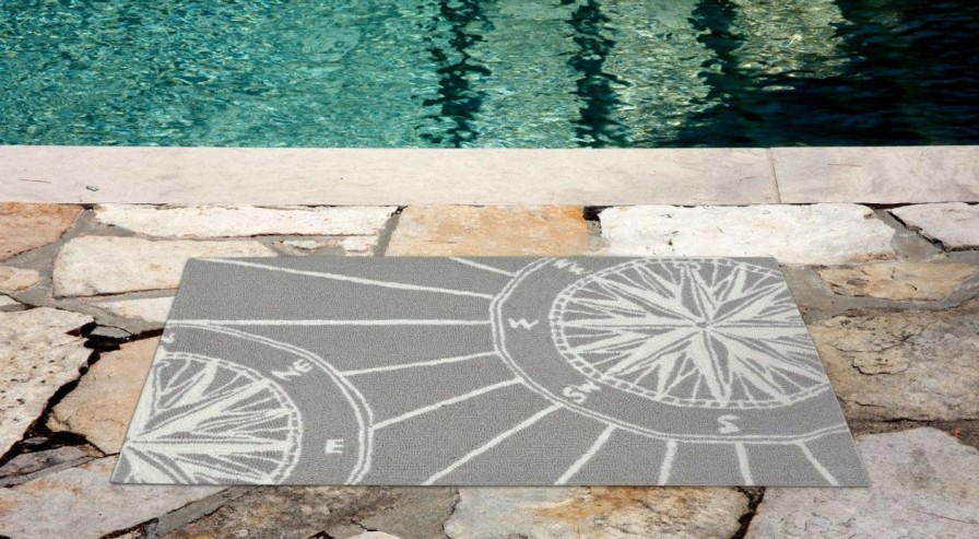 Rugs * | Compass Rose Nautical Grey Rug Fire Sale